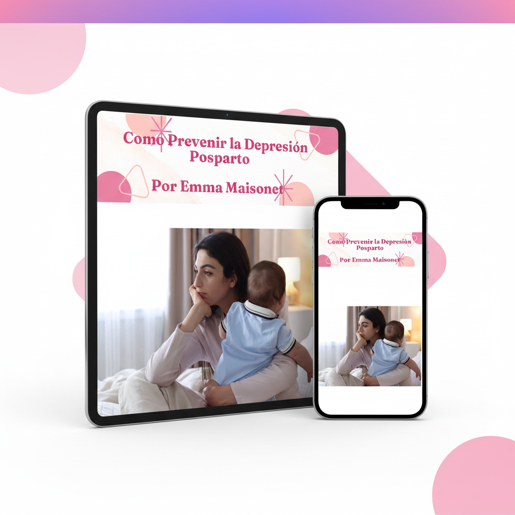 Mockup del ebook Cómo Prevenir la Depresión Posparto en tablet y teléfono
